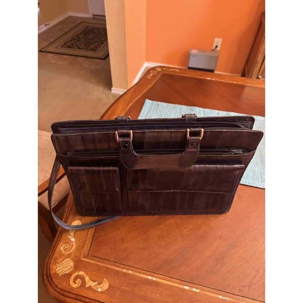 Briefcase Laptop Messenger Bag Vintage Attache Case Eel Skin Grey